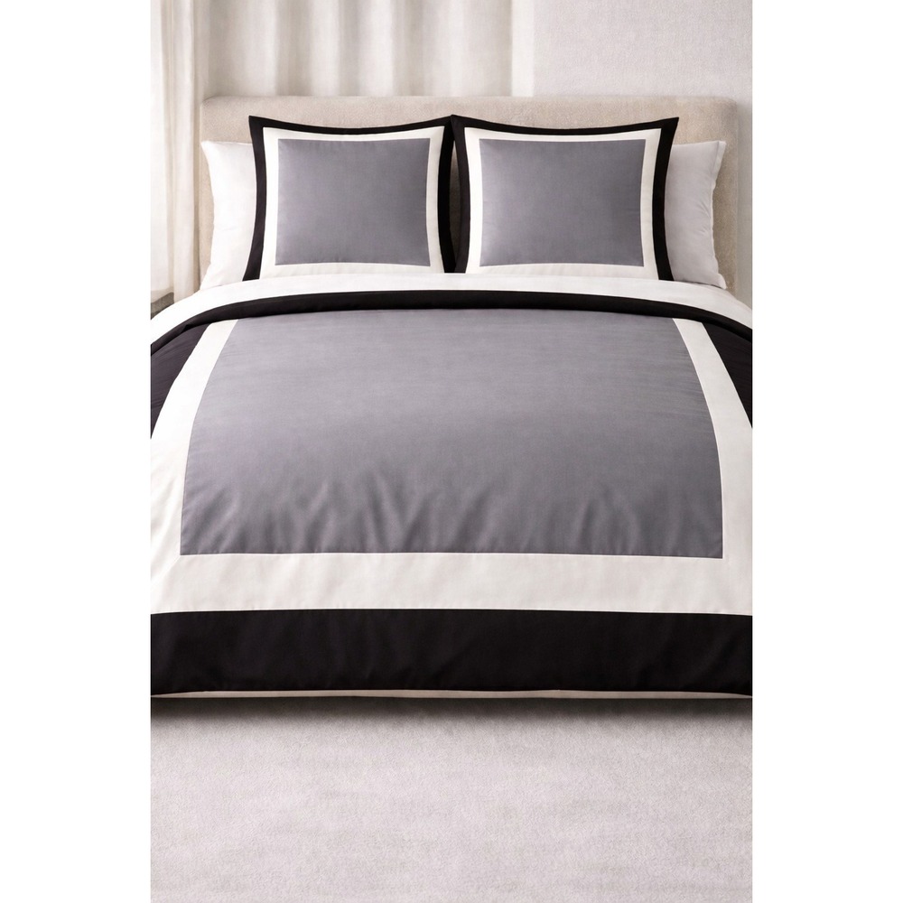 Frette King Duvet Cover & Euro Sham Set Grey Black‎ White Luxury Bedding NWOT